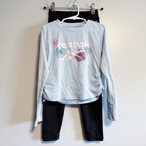 Reebok Kids 2 Piece Activewear Set Blue Floral Top & Leggings Size 6